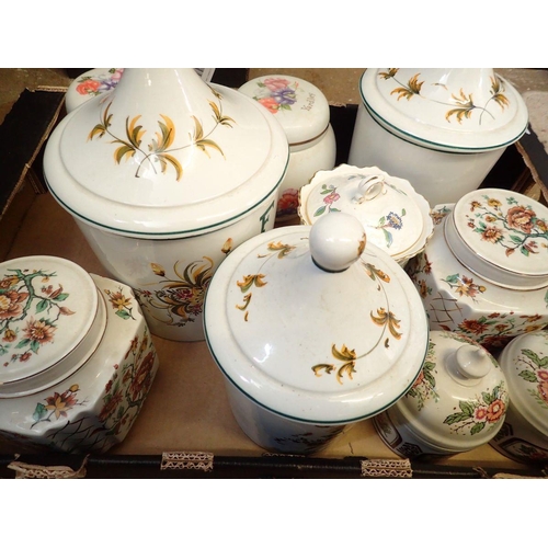 191 - A collection of ten various storage jars with lids including Sadler, Aynsley and Yardley examples