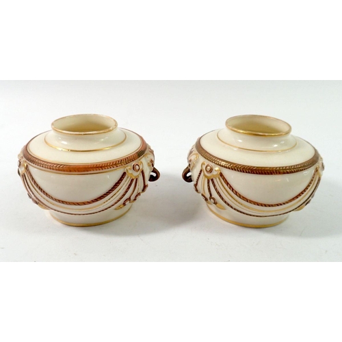 194 - Two Royal Worcester small posy vases with rope swags, circa 1875, 5.5cm tall