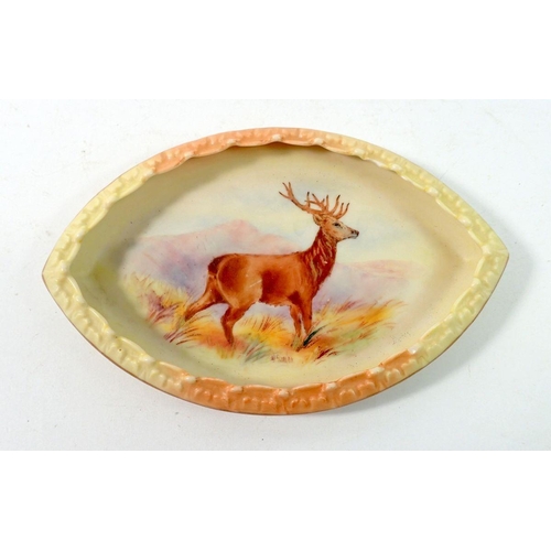 199 - A Lock & Co Worcester pin dish painted stag by Walter Stinton, 15cm wide