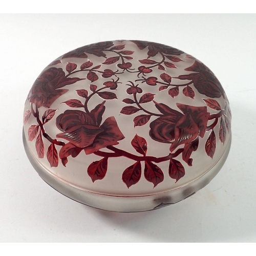 209 - A Victorian Stourbridge style overlaid glass bowl with carved rose decoration, 16cm diameter