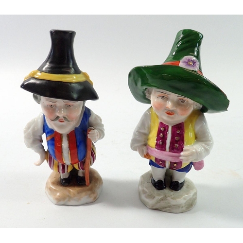 213 - A pair of Chelsea/Derby style porcelain Mansion House dwarf figures, possibly by Sampson of Paris, w... 