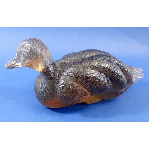 220 - A brown crackle glass duck, 26cm