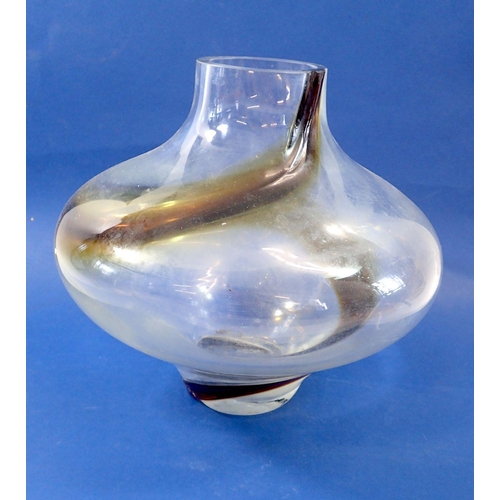 221 - A Swedish clear glass vase with brown swirl, 26cm tall