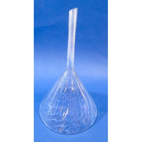 232 - A 19th century glass hand blown funnel, 23cm tall