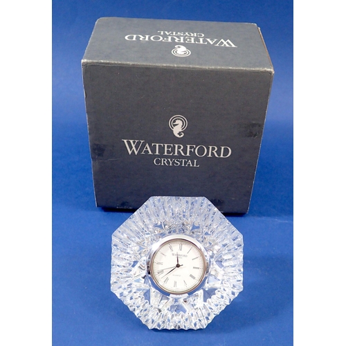 235 - A Waterford cut glass clock engraved Eve from Peter, boxed, 8cm