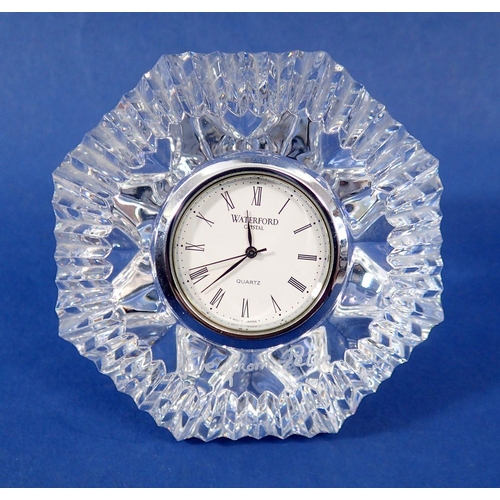 235 - A Waterford cut glass clock engraved Eve from Peter, boxed, 8cm