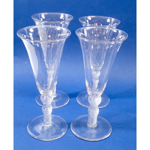 236 - A set of six champagne bowls, four air twist stem glasses and two floral cut tumblers