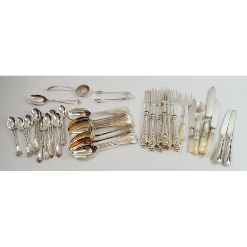 271 - Various silver plated cutlery and five mother of pearl and silver plated Victorian cutlery items