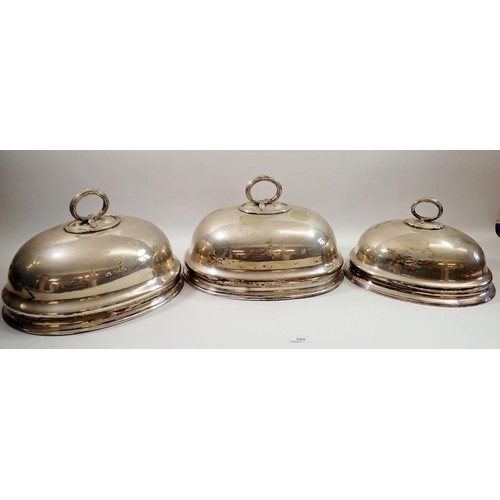 284 - Three graduated silver plated meat covers, 36cm, 31cm and 35.5cm wide