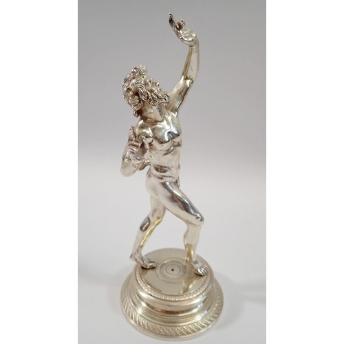 289 - A late 19th century French silver plated figure of Bacchus dancing, on plinth base, 19.5cm, 420g