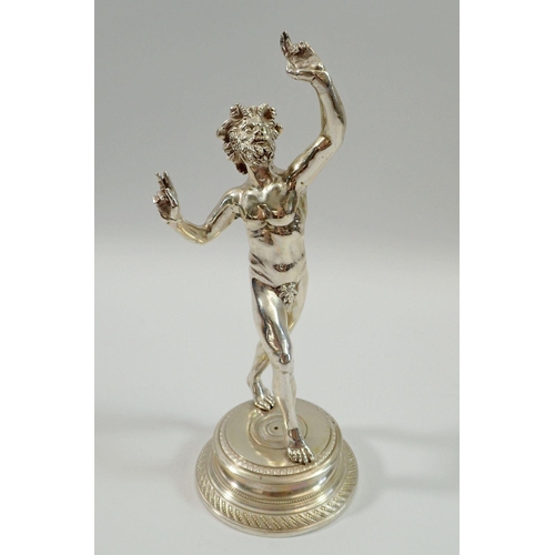 289 - A late 19th century French silver plated figure of Bacchus dancing, on plinth base, 19.5cm, 420g