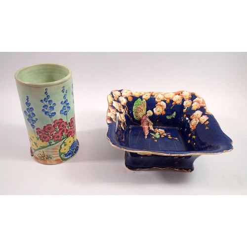 38 - A Radford floral painted vase and a 1930's bowl printed fairy amongst blossom, 20cm square