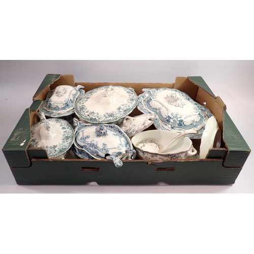 54 - Two Edwardian tureens and four sauce tureens plus three spoons