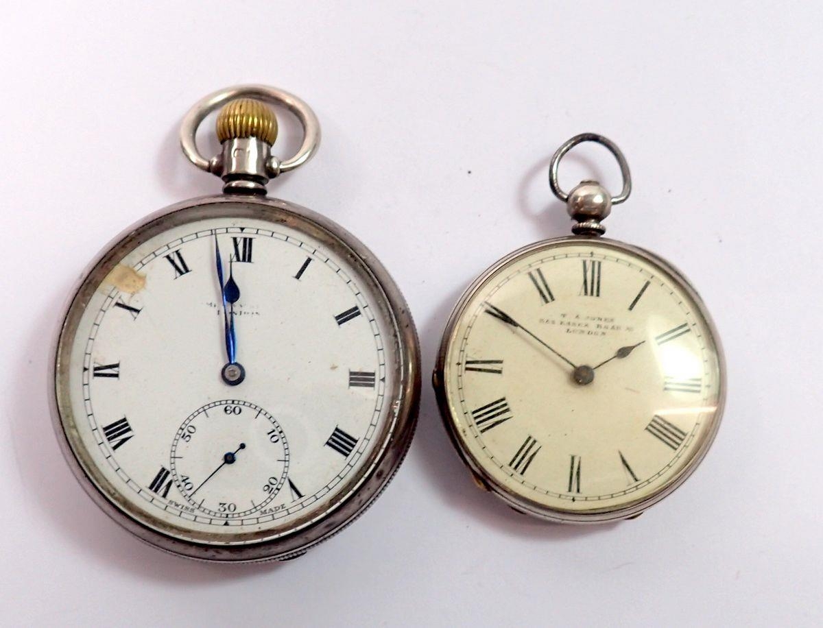 A silver cased Swiss jewelled pocket watch and a 'Fine Silver' pocket watch