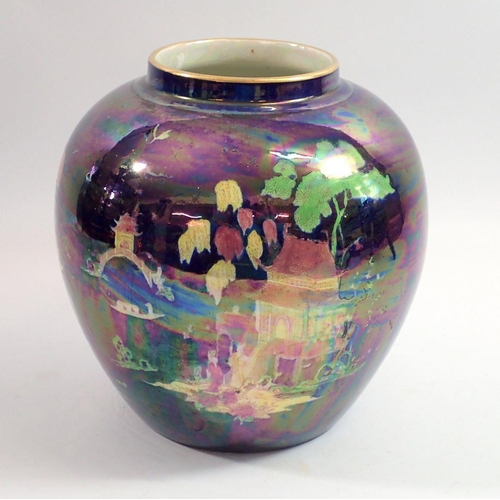 69 - A Carlton Ware blue lustre Mikado vase, 22cm tall