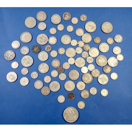 696 - Quantity of British silver content pre 1947 coins approx 245g silver content, sixpences through half... 