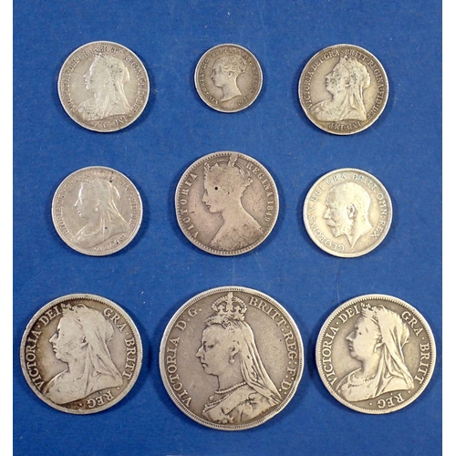 707 - A pre-1920 British silver group including Victoriaand George V, Victoria godless florin 1849, crown ... 