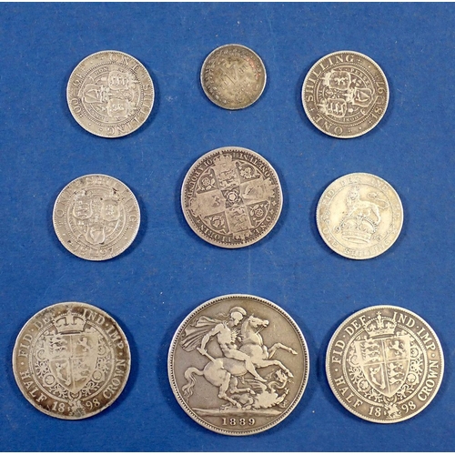 707 - A pre-1920 British silver group including Victoriaand George V, Victoria godless florin 1849, crown ... 