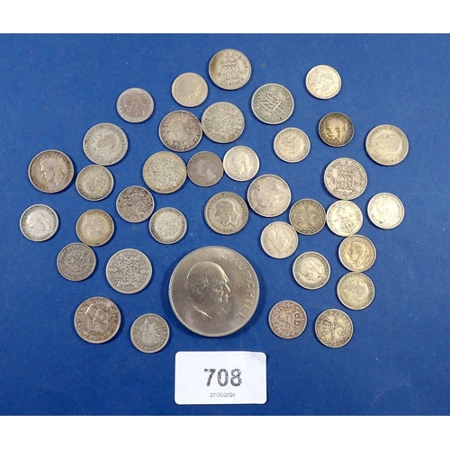 708 - A group of British silver threepencesand sixpences, Victoria, George VI, pre-1947 threepences x19 pr... 