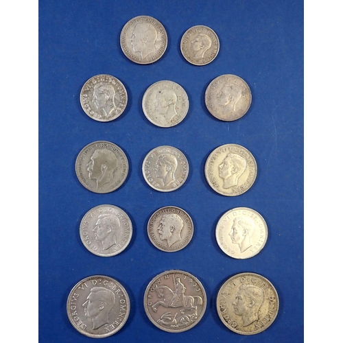 709 - A pre-1947 British silver group including George V and George VI 3x crowns, 4x halfcrowns, 6x two sh... 