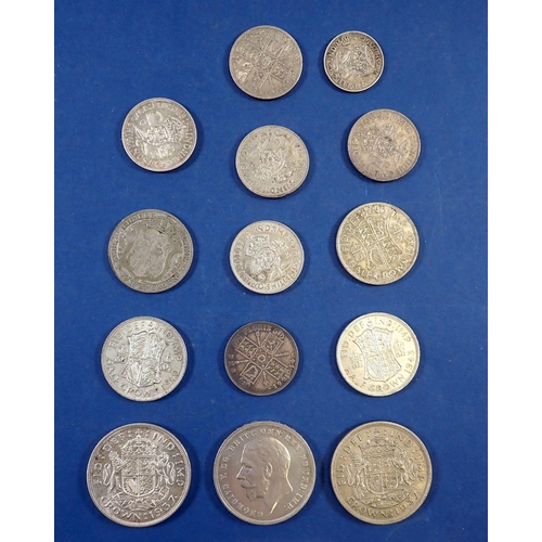 709 - A pre-1947 British silver group including George V and George VI 3x crowns, 4x halfcrowns, 6x two sh... 