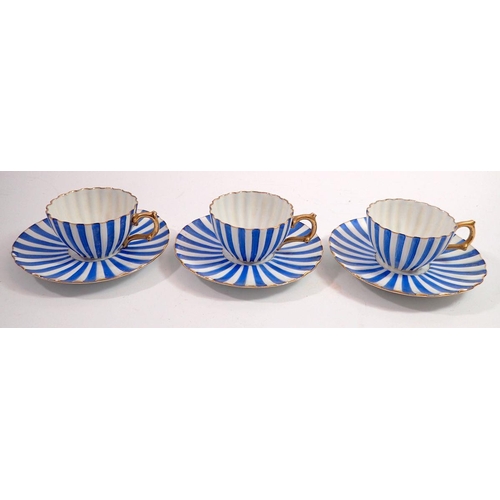 71 - Three blue and white striped tea cups and saucers