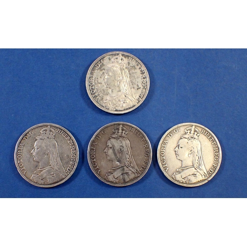 712 - Four Victoria jubilee head silver crowns all 1889