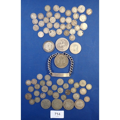 714 - British silver group - crowns, half crowns, sixpence, threepence, 105g pre-1920, 128g total weight p... 