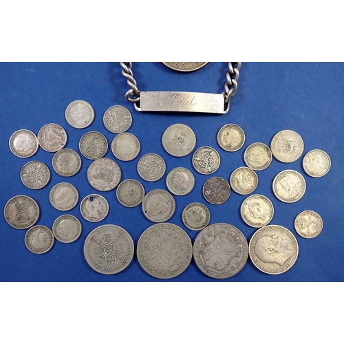 714 - British silver group - crowns, half crowns, sixpence, threepence, 105g pre-1920, 128g total weight p... 