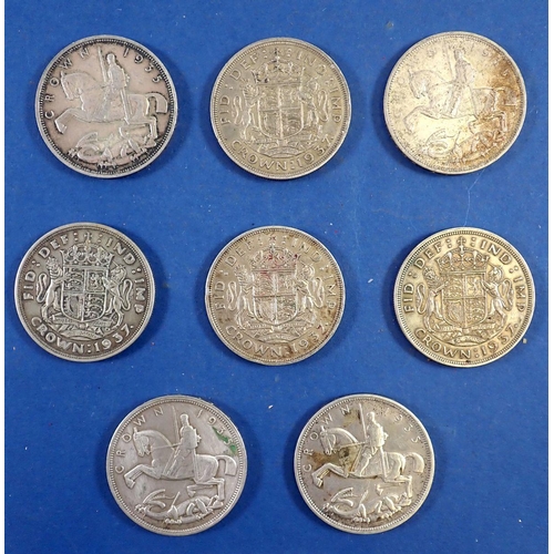 716 - Eight George V and George VI silver content crowns, 4x 1935 and 4x 1937 Cond: Fine