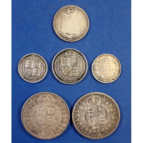 723 - A Victoria Jubilee head silver group including 2x 1889 half crowns, 2x shillings 1887 and 1888 plus ... 