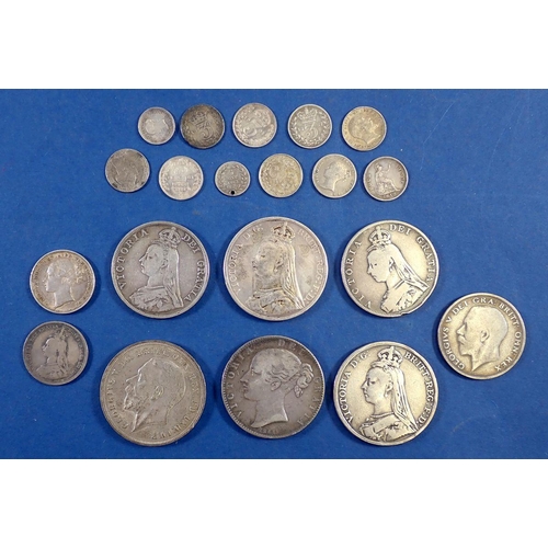 725 - British silver coins including Victoria young head crown 1844, 2x jubilee head crowns 1889 and 1890,... 