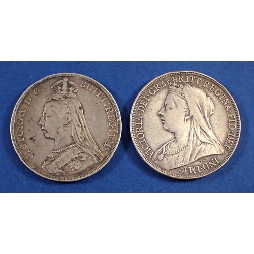 738 - Two Victoria silver crowns 1890 and 1896