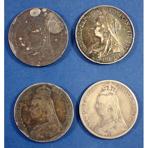 739 - Four Victoria silver crowns 1887, 1890, 1892, 1900