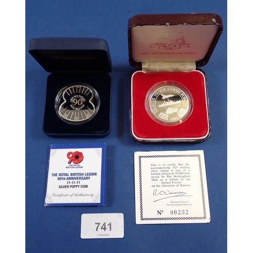 741 - The Royal British Legion 90th Anniversary silver poppy coin by Westminster cased with COA limited 49... 