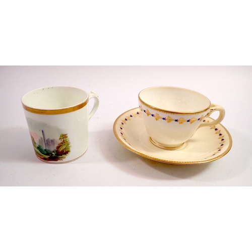 75 - A Worcester Kerr Binns teacup and saucer with blue and gilt border and a 19th century coffee can pai... 