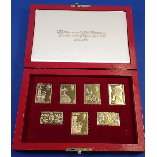 766 - A set of seven 25th Anniversary of the Coronation of Queen Elizabeth II 1953-1978 gold plated silver... 