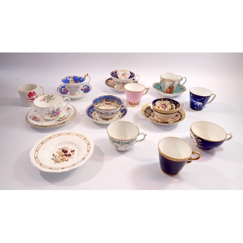 77 - A collection of antique mainly unmatched tea cups and saucers including Salopin,Coalport etc.