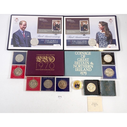 771 - A set of two silver coin covers celebrating the first anniversary of the marriage of Prince William ... 