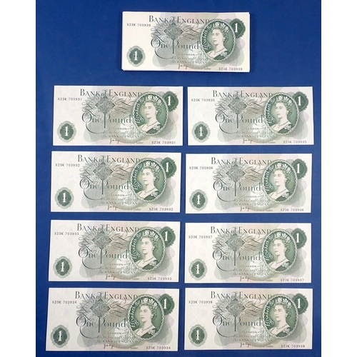 772 - Fifty Elizabeth II Bank of England One Pound banknotes consecutive numbers X23K 703931 - K23K 703980... 