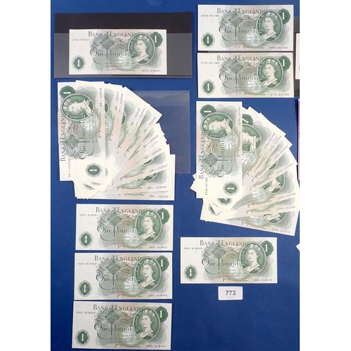 773 - Forty two Elizabeth II Bank of England one pound notes including 12 consecutive notes MW11 052825 - ... 