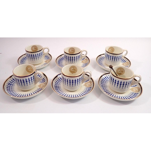 82 - A Mappin & Webb Jockey Club set of six coffee cups and saucers with blue decoration