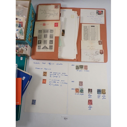 824 - GB and World stamps: Black box of mint and used in 2 albums, 2 stock-books, red folder and drawed li... 