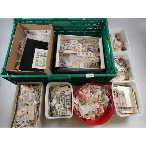 826 - World stamps: Green crate of 1000s, both mint and used, in 3 small boxes and 5 tubs; Br Empire & Com... 
