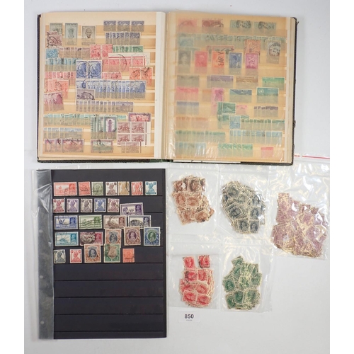 850 - India: Mainly used QV-QEII definitives, commemoratives, officials and air in 2 stock-book + sleeve a... 