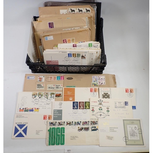 851 - GB stamps: Black crate of c150 QEII first day, special-to-event, registered and other covers along w... 
