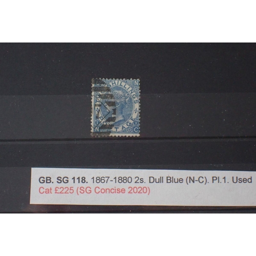 865 - GB stamps: QV surface printed of less common used definitive values to 2/- on 5 stock-cards, total c... 