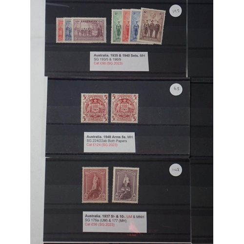 866 - Stamps of Australia: KGV-QEII issues on 8 stock-cards, mostly mint, some unmounted, with higher valu... 