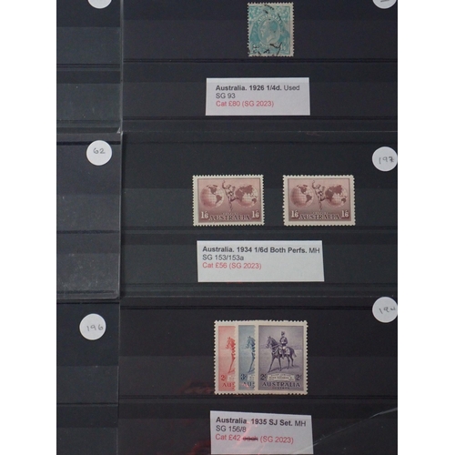 867 - Stamps of Australia: Various mint and used KGV issues on 9 stock-cards with Roos to £1 including 3d ... 