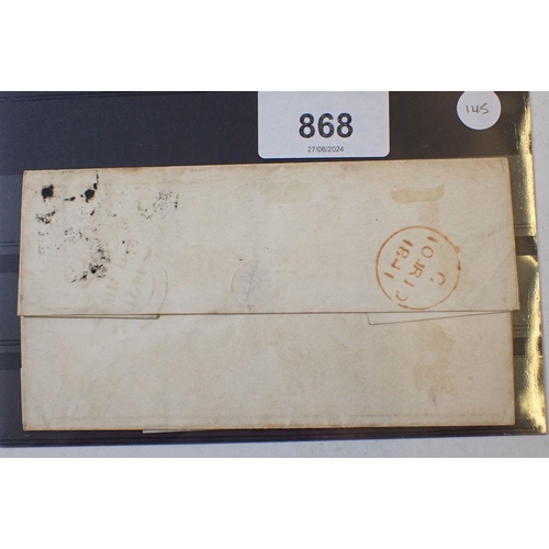 868 - GB stamp: Used line-engraved 1d black ‘RD’, Plate 6, 4 margin, on cover with black Maltese Cross, SG... 